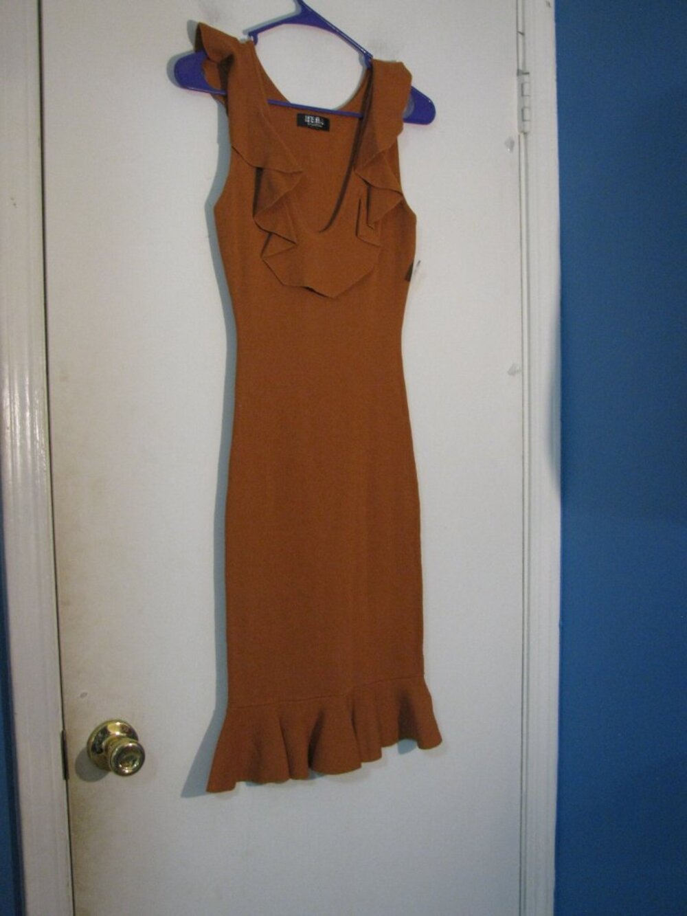 Hera Collection Rust Brown Ruffle Midi Dress - Picture 3 of 4